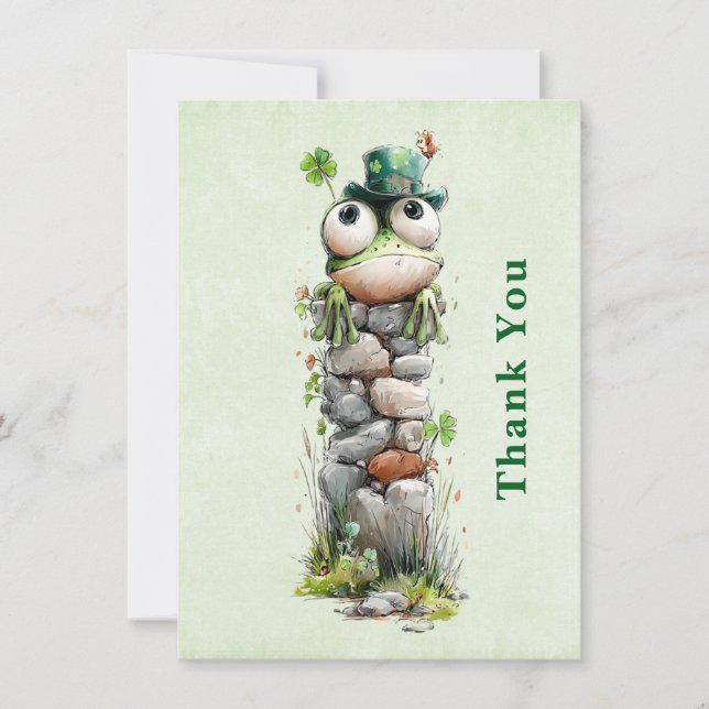 Carte De Remerciements Frog with Green Hat and Shamrock Cute (Devant)