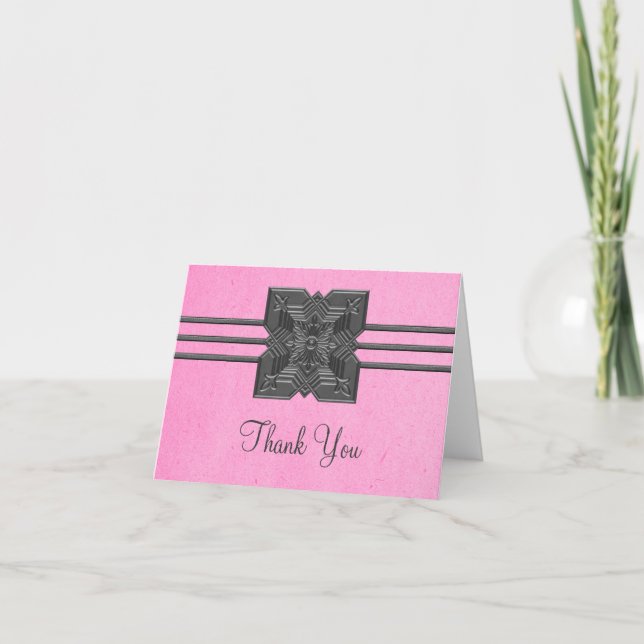 Carte de remerciements frontalier rose Medallion (Devant)