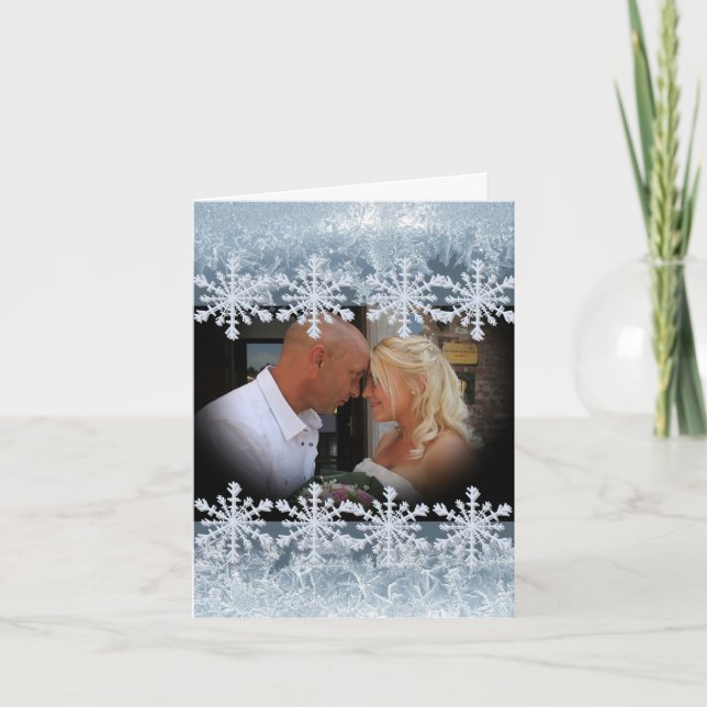 Carte De Remerciements Frosted Blue Winter Wedding Custom Photo (Devant)