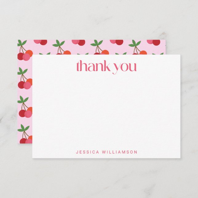 Carte De Remerciements Fruit cerise Rouge rose vert mou Douche personnali (Devant / Derrière)