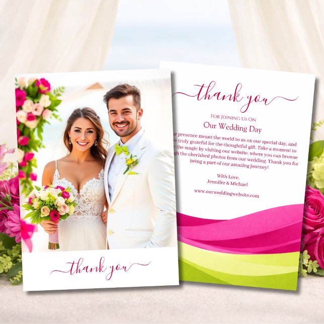 Carte De Remerciements Fuchsia and Lime Green Wedding Thank You Card (Fuchsia and Lime Green Wedding Thank You Card )