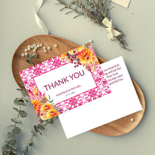Carte De Remerciements Fuchsia Majolica carreaux orange dahlias
