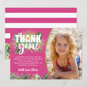 Carte De Remerciements Fuchsia Pink Tropical Floral Beach Party Photo