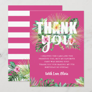 Carte De Remerciements Fuchsia Pink Tropical Green Anniversaire Floral