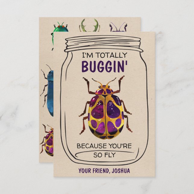 Carte De Remerciements Fun Bug Valentines Day Card Beatle (Devant / Derrière)