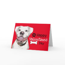 Fun White Boxer Chien Valentine