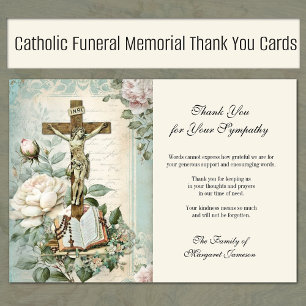 Carte De Remerciements Funérailles Catholique Jésus Rose Condolence crois