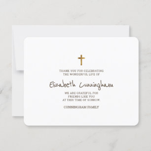 Carte De Remerciements Funérailles commémoratives Croix d'or simple moder
