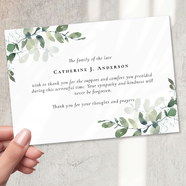 Carte De Remerciements Funérailles de Sympathy Eucalyptus (Créateur téléchargé)