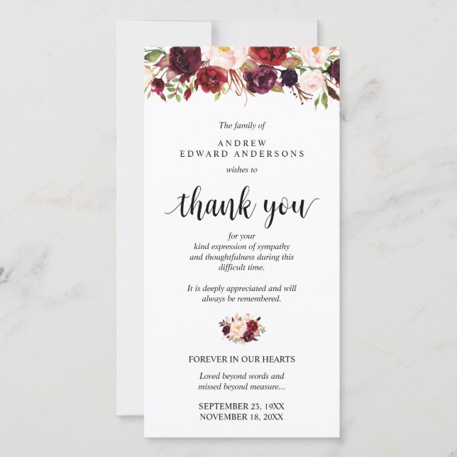 Carte De Remerciements Funérailles, deuil, Flore de Bourgogne sympathique (Devant)