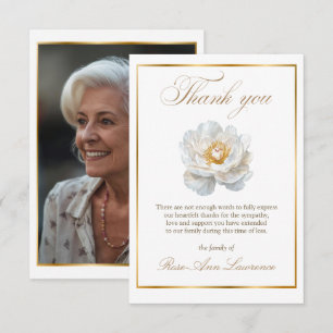 Carte De Remerciements Funérailles Élégantes Photo de Pivoine Blanche Or