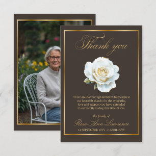 Carte De Remerciements Funérailles Élégantes Rose Blanche Or Photo