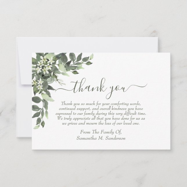 Carte De Remerciements Funérailles Eucalyptus Aquarelle En Mémoire Amoure (Devant)