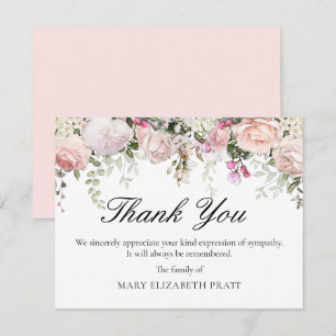 Carte De Remerciements Funérailles florales rose