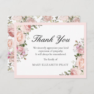 Carte De Remerciements Funérailles florales rose rustique