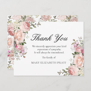 Carte De Remerciements Funérailles florales rose rustique