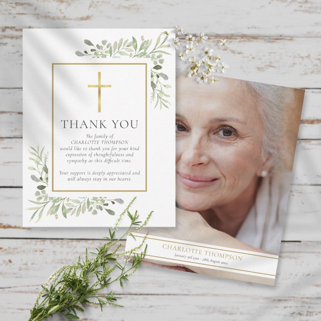 Carte De Remerciements Funérailles Mémorial de verdure Photo chrétienne (Créateur téléchargé)