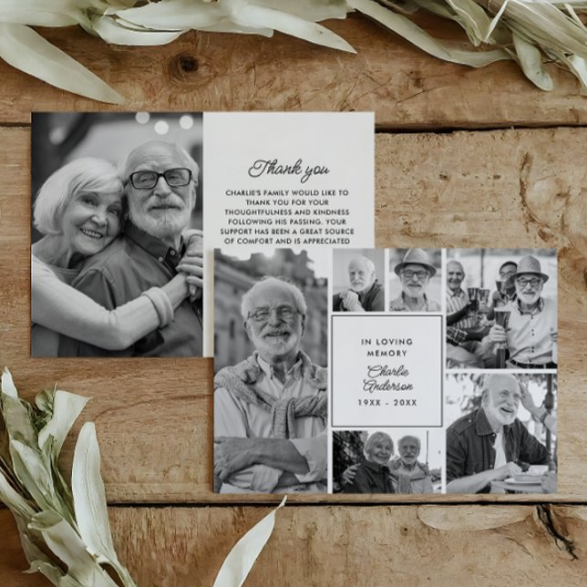 Carte De Remerciements Funérailles/Mémorial Moderne Collage de 6 photos (Créateur téléchargé)