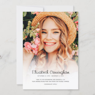 Carte De Remerciements Funérailles Mémorial Photo Simple Cursive