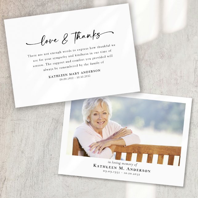 Carte De Remerciements Funérailles photo simple script (Créateur téléchargé)