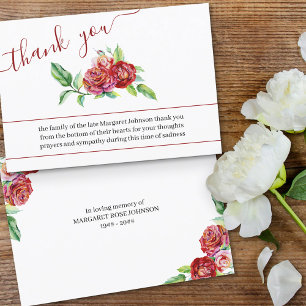 Carte De Remerciements Funérailles Roses Rouges Aquarelle