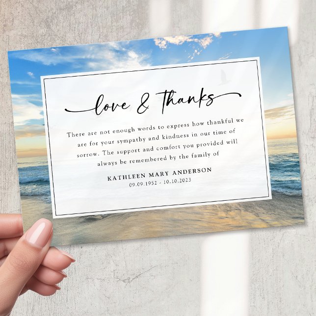 Carte De Remerciements Funérailles Sympathy Script Beach Ocean (Créateur téléchargé)