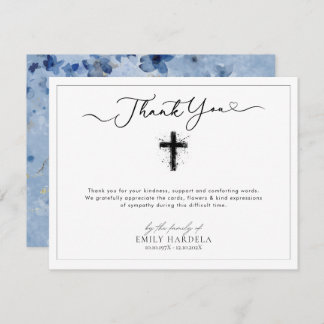 Carte de remerciements funéraire bleu doré