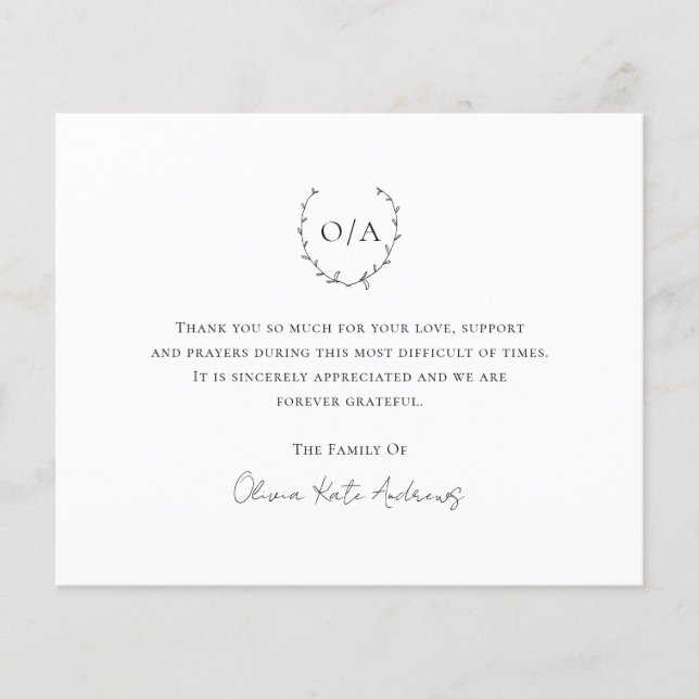 Carte de remerciements funéraire du budget de la c (Devant)