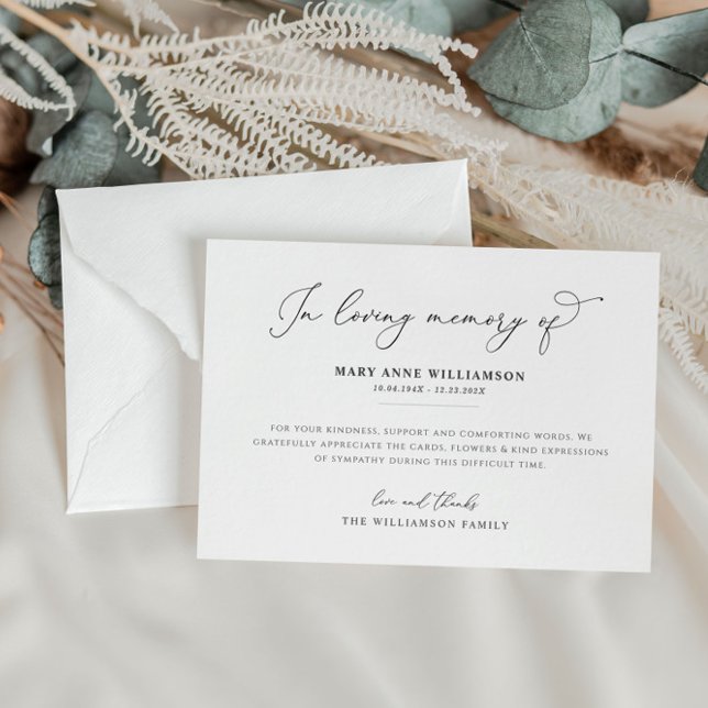 carte de remerciements funéraire en noir élégant (Créateur téléchargé)