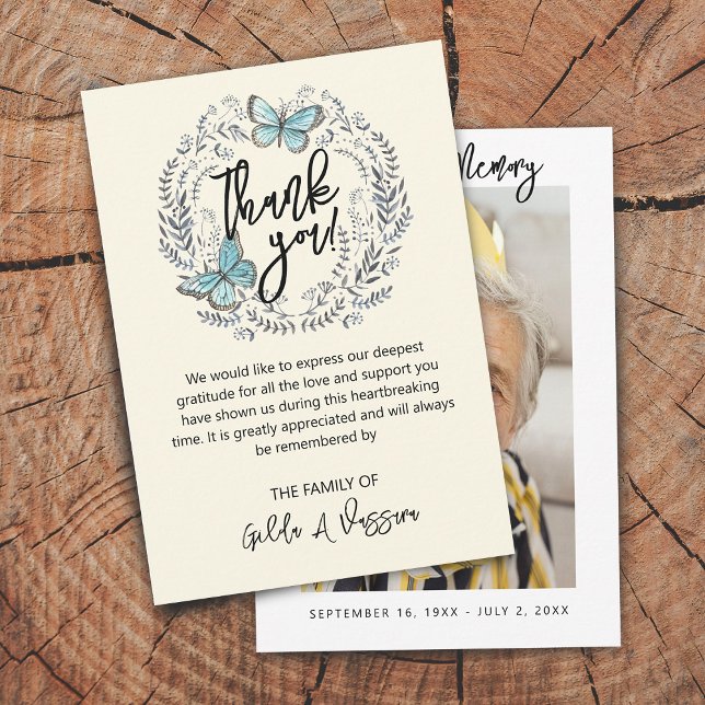 carte de remerciements funéraire floral à papillon (3.5"x5" Butterfly Floral Funeral Thank You Card)