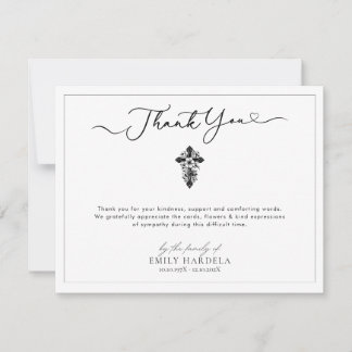 Carte de remerciements funéraire Floral Cross