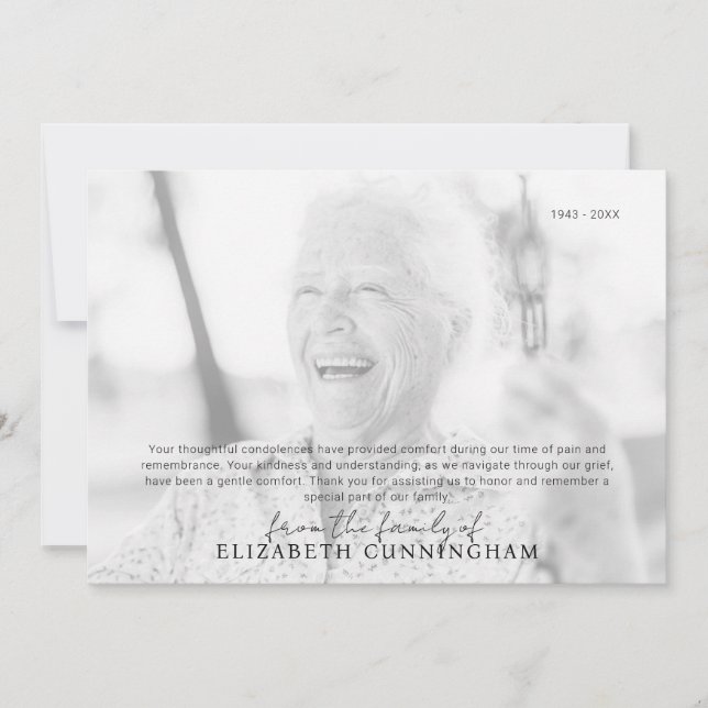 Carte De Remerciements Funéraire Mémorial Simple Photo moderne (Devant)