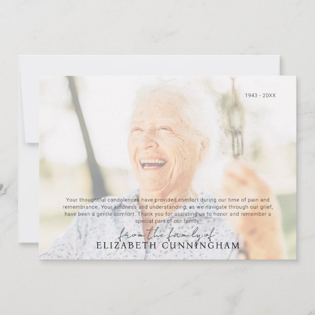 Carte De Remerciements Funéraire Mémorial Simple Photo moderne (Devant)