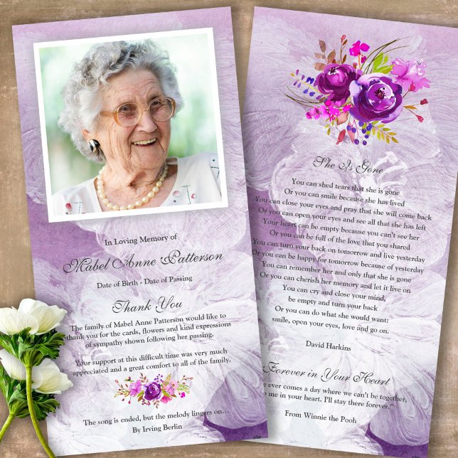 Carte de remerciements funéraire Memorial violet S (Sympathy Photo Celebration of Life, In Loving Memory, Forever in our Hearts Funeral thank you cards)