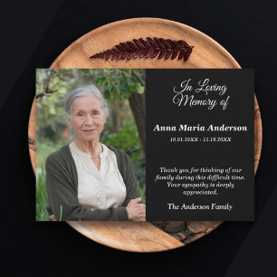 Carte de remerciements funéraire noir Sober Photo