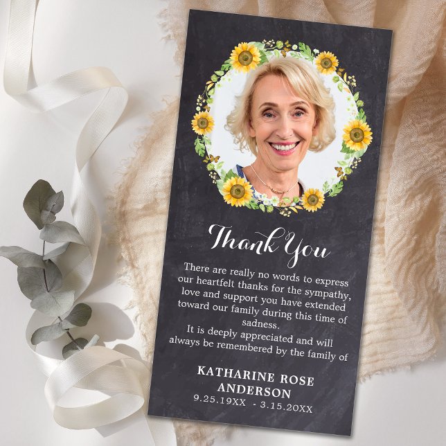 Carte De Remerciements Funéraire Photo Floral Chalkboard Sympathie (Créateur téléchargé)