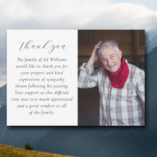 Carte de remerciements funéraire photo minimaliste