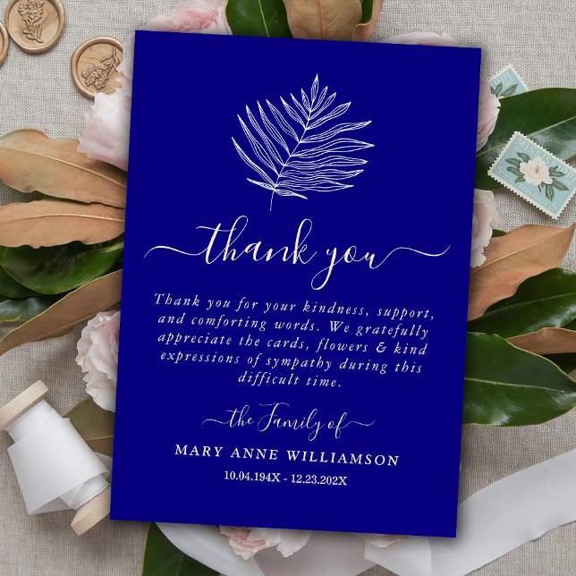 Carte de remerciements funéraire Royal Blue Minima (Créateur téléchargé)