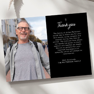 Carte de remerciements funéraire simple photo croi