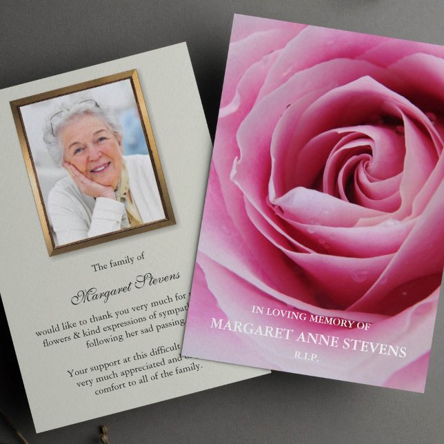 Carte de remerciements funéraire Sympathy Memorial (Pink Sugar Rose Sympathy Memorial Funeral Thank You Card)