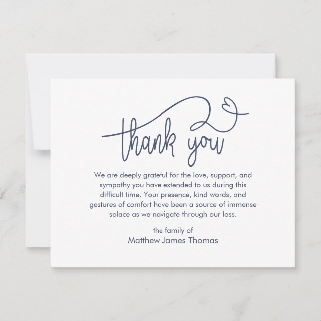 Carte De Remerciements Funeral Note Thank you Bereavement blue (Devant)