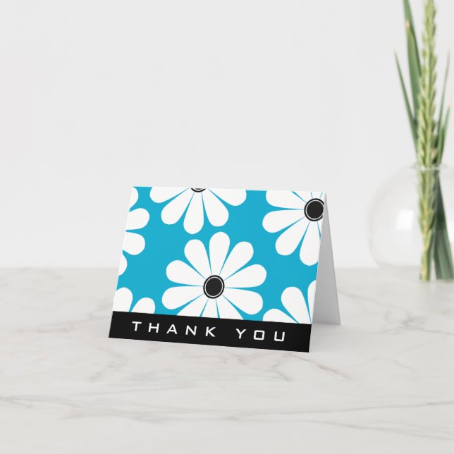 Carte de remerciements Funky Daisies (Bleu) (Devant)