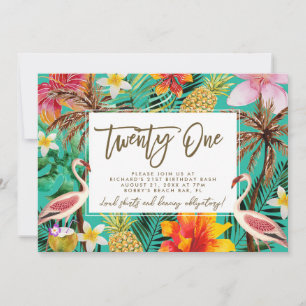 Carte De Remerciements funky flamingo tropical 21e anniversaire invitatio