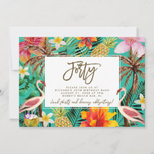 Carte De Remerciements funky flamingo tropical 40e anniversaire invitatio