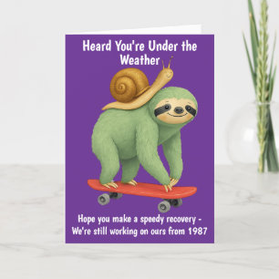 Carte De Remerciements Funky Get Well Card Sloth Snail Skateboard Art