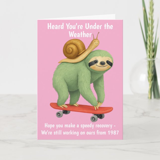 Carte De Remerciements Funky Get Well Card Sloth Snail Skateboard Art (Devant)