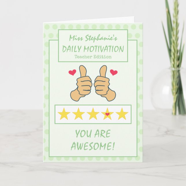Carte De Remerciements Funky Green Thumbs up Best Teacher Jamais (Devant)