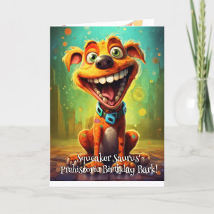 Carte De Remerciements Funny Chien Monster : Squeaker Saurus Anniversaire
