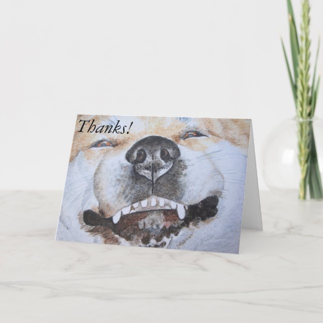 Carte De Remerciements funny cute akita smiling realist dog thank you (Devant)