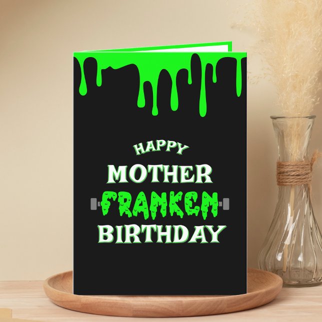 Carte De Remerciements Funny Frankenstein Halloween Joyeux anniversaire (funny black & green slime drip Frankenstein Halloween happy birthday card)